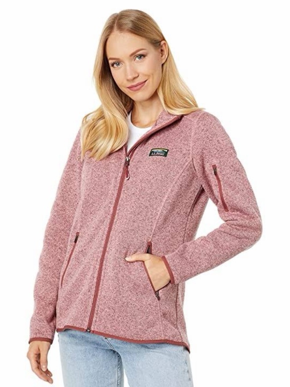 L.L. Bean Sweater Fleece Full-Zip Jacket In Pink Size M Petite